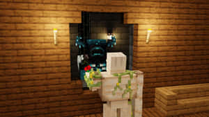 Mighty Iron Golem Protecting A Minecraft Village Wallpaper