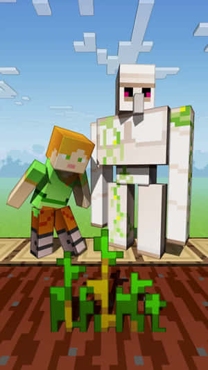 Mighty Iron Golem Standing Tall In The World Of Minecraft Wallpaper