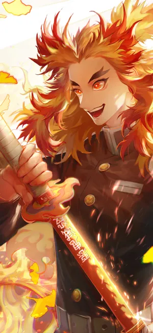 Mighty Rengoku Sword In Flames Wallpaper