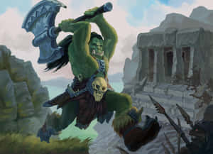 Mighty Thrall Standing Under A Dark Cloudy Sky Wallpaper