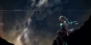 Miku Wearing Thigh Highs Under Stars Wallpaper