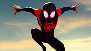 Miles Morales Soars Through The Skies In This Vintage View. Wallpaper