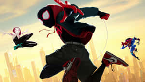 Miles Morales Spider Verse Team Action Wallpaper