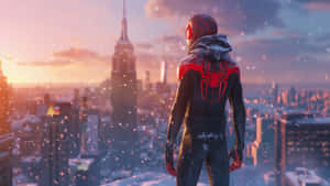 Miles Morales Spiderman Winter Sunset4 K Wallpaper