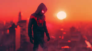 Miles Morales Sunset Hero Stance Wallpaper