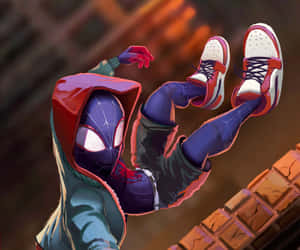 Miles Morales Swinging Artwork Wallpaper