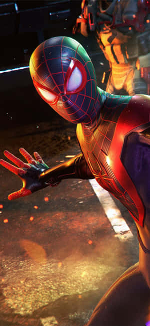 Miles Morales Swinging Into Action On His Iphone Wallpaper