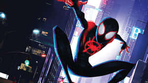 Miles Morales Swinging Night City4 K Wallpaper