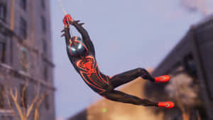 Miles Morales Swinging Through City4 K Wallpaper