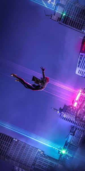 Miles_ Morales_ Swinging_ Upside_ Down Wallpaper