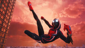 Miles Morales Swinging4 K Wallpaper