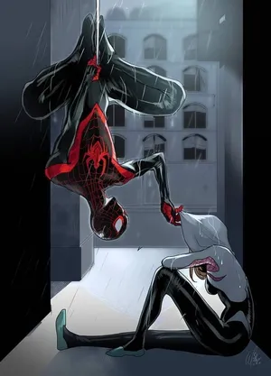 Milesand Gwen Rainy Rooftop Meeting Wallpaper