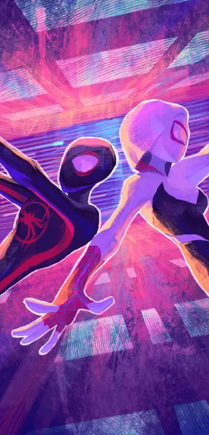 Milesand Gwen Swinging Through City Wallpaper