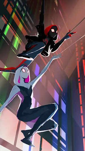 Milesand Gwen Swinging Through City Wallpaper