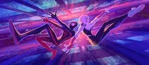 Milesand Gwen Swinging Through Dimensions Wallpaper