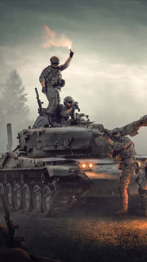 Military_ Tank_and_ Soldiers_in_ Action Wallpaper