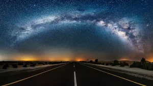 Milky Way And Road Night Hd Desktop Wallpaper