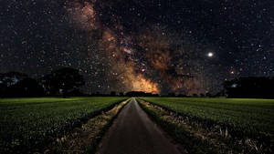 Milky Way In A Long Road Wallpaper