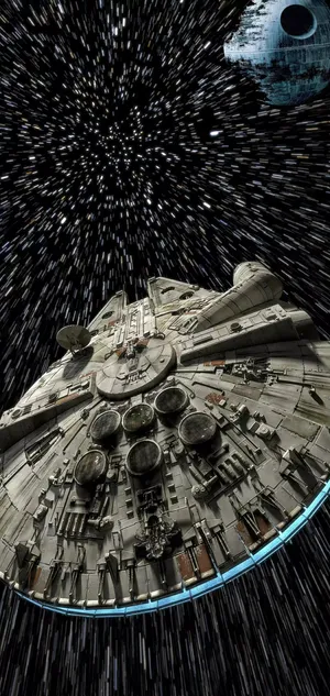 Millenium Falcon Passing A Death Star Wallpaper