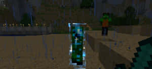 Minecraft_ Charged_ Creeper_and_ Zombie_in_ Rain Wallpaper