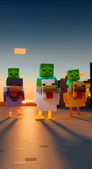 Minecraft Chicken Jockeys At Sunset Wallpaper