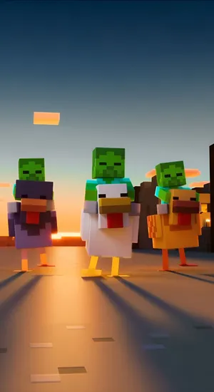 Minecraft Chicken Jockeys At Sunset Wallpaper
