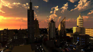 Minecraft Cityscape At Night Wallpaper