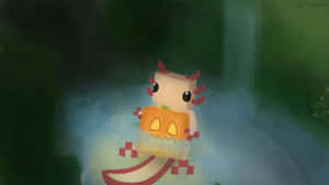 Minecraft Cute Axolotl Holding A Pumpkin Digital Painting Wallpaper