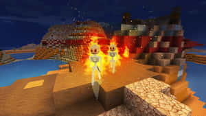 Minecraft_ Flaming_ Skeletons_ Beachside_ Encounter Wallpaper