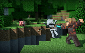 Minecraft Meme Steve Vs. Skeleton Wallpaper