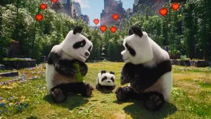 Minecraft Movie Panda Family Wallpaper