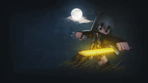 Minecraft Nighttime Creeper Adventure Wallpaper