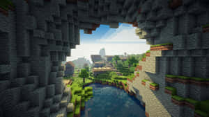 Minecraft Pixel Art Masterpiece: A Scenic Landscape And Character Showcase Wallpaper