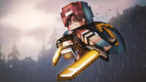 Minecraft Style_ Character_ Flying_with_ Jetpack Wallpaper