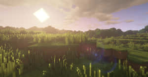 Minecraft Valley At Sunset Wallpaper