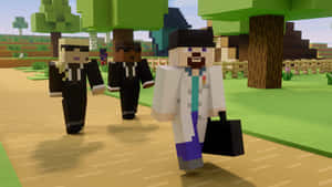 Minecraft Villagers Explore The Village Wallpaper