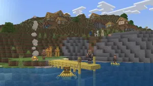 Minecraft Villagers Exploring Their Village Wallpaper
