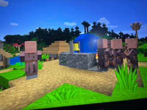 Minecraft Villagers Gather At The Heart Of The Village Wallpaper