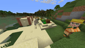 Minecraft Villagers Gathering In A Village Wallpaper