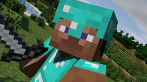 Minecraft Warrior Wearing Full Diamond Armor Wallpaper