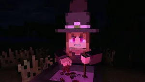 Minecraft Witch Brewing Potions In A Dark Forest Wallpaper