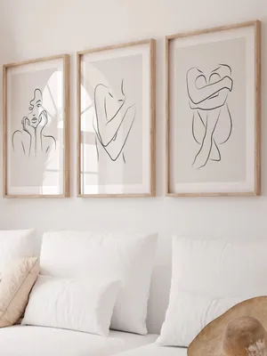 Minimalist Artwork Triptychin Bedroom Wallpaper