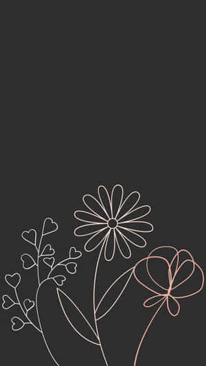 Minimalist Floral Designon Black Background Wallpaper