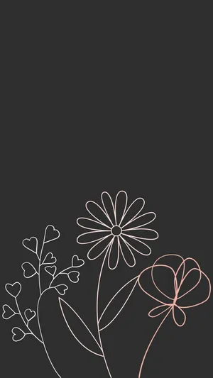 Minimalist Floral Designon Black Background Wallpaper