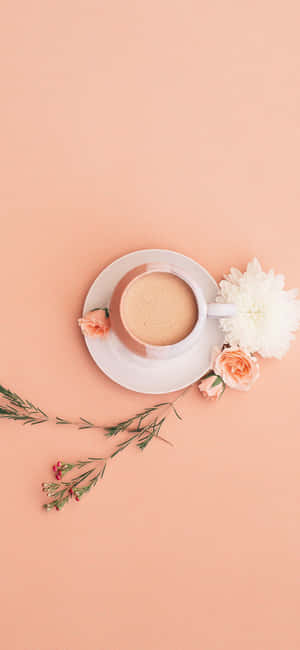 Minimalist Flower And Cup Of Coffee Wallpaper