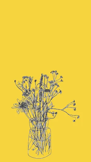 Minimalist Flower Drawing Yellow Aesthetic Iphone Wallpaper