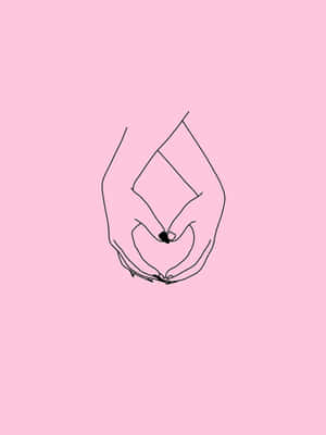 Minimalist Heart Hands Pink Background Wallpaper
