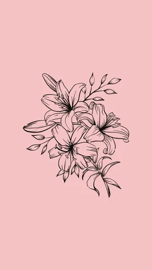 Minimalist Lily Illustration Pink Background Wallpaper