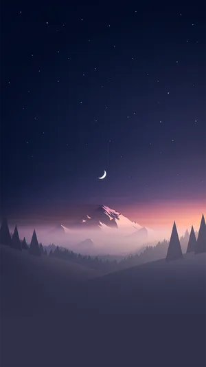 Minimalist Mountain Art With A Crescent Moon Wallpaper