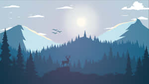 Minimalist_ Mountain_ Forest_with_ Deer Wallpaper